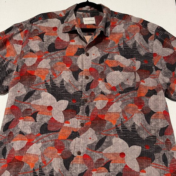 Tommy Bahama Hawaiian 100% Silk Button Up Shirt XL Orange/Tan/Brown Floral EUC - Picture 1 of 9